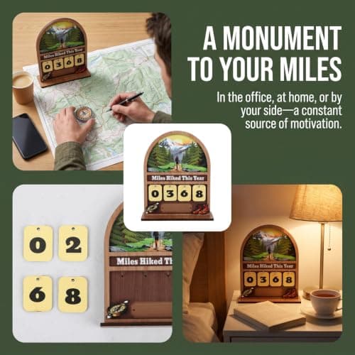 Wooden Mile Hike This Year Counter Rustic Cabin Decor Hiking Gifts for Women Men Hiking Accessories for Walking Enthusiasts Miles Hiked This Year Hiking Tracker Sign B0H394LD43