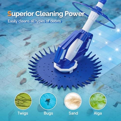VINGLI Pool Vacuum Cleaner Automatic Sweeper Swimming Pool Creepy Crawler Vacuum with 33FT Hoses (Navy Blue&White)