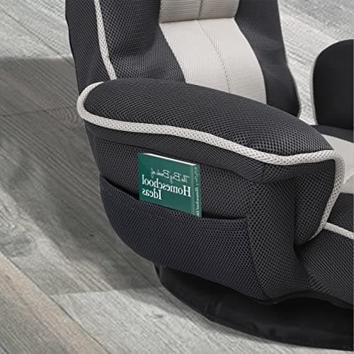 360 Swivel Gaming Floor Chair with Armrest Multi-Angle Folding Floor Chair Padded Backrest Lazy Sofa Lounge Chair for Living Room, Home Office QL201W-US-GR