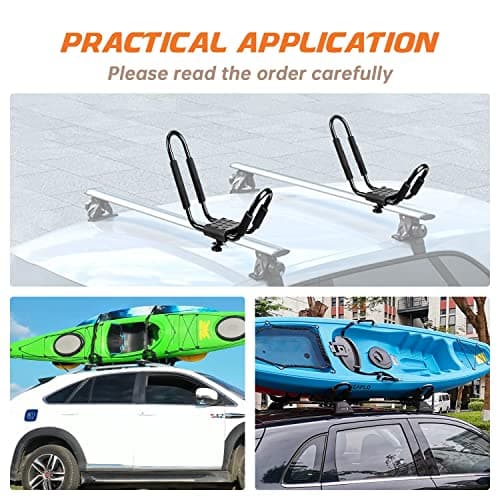 Kayak Roof Rack, 1 Pair J-Bar Roof Rack with 2 Ropes. Heavy Duty Kayak Roof Carrier for Your Canoe SUV and Trucks