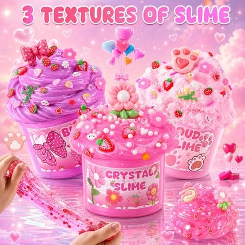 Party favor, goodie bag stuffer, Easter basket filler and sensory toy for kids ages 4-10 6-Pack Pink Slime Kit for Girls, Cloud Butter Squishy Birthday Gift Set B0CYT6D2ZS