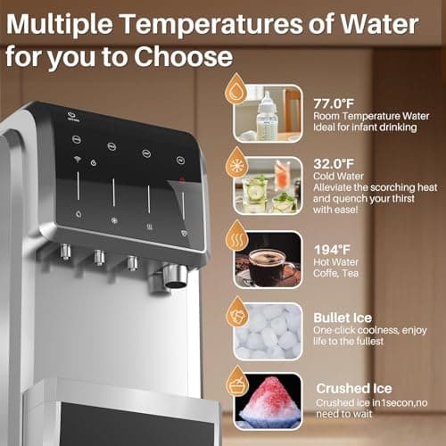 EXCELPURE 5-in-1 Bottom Loading Water Dispenser with Ice Maker, 3 Temperatures Settings - Hot, Cold and Room Water Cooler for 5 Gallon Bottle, Child Safety Lock, 35lbs/24H, WiFi, Stainless Steel