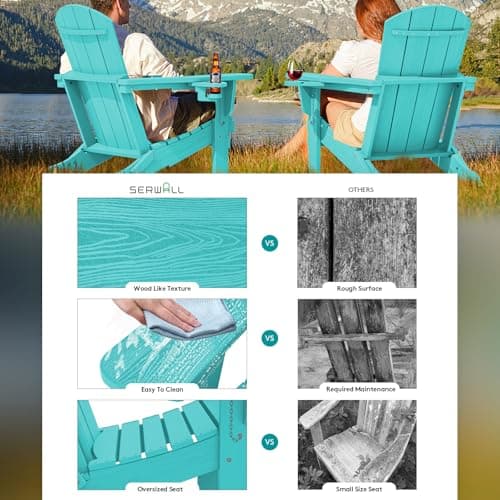 SERWALL Adirondack Chair with Cup Holders - Composite Adirondack Chairs Set of 2 HDPE Outdoor Chairs All Weather Use- Aruba