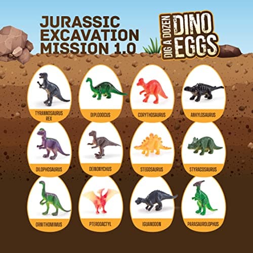 Dan&Darci Dig a Dozen Dino Egg Kit for Kids - Dinosaur Toys Gift 3-12 Year Old - 12 Eggs & Surprise Dinosaurs - Basket Stuffers - Science STEM Activities - Boy Toy Party Gifts for Boys & Girls