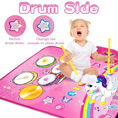 Piano Drum Animal Touch Unicorn Toy - Infant Musical Toy 12-18 Months Babies Birthday Easter Gifts for 1 2 3 Year Old Girls Toys for 1 Year Old Girl Gifts: 3 in 1 Baby Music Mat Toddler Toys Age 1-2 B0DBXXVQP3