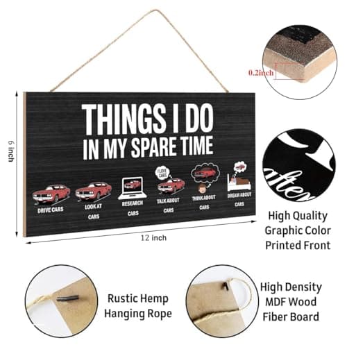 Things I Do In My Spare Time,Hanging Guy Car Enthusiast Wooden Signs, Office Wall Decor, Funny Humorous Home Decor Signs Suitable For Gifts To Colleagues And Friends 12 x 6 inch B0FT2J18CB