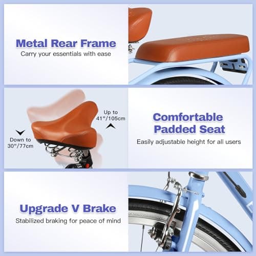 26 Inch Beach Cruiser Bike for Women, Hybrid Womens Bike with 7 Speed, Adjustable Seat, Lightweight Women Beach Cruiser Bike with Anti-Skid Tires, V-Brakes