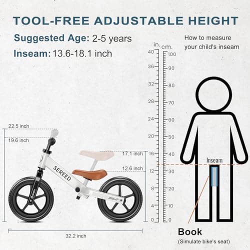 No Pedal Kids Toy Bike for 2-5 Years Old, Customize Plate with 3pcs Stickers (White) SEREED Toddler Balance Bike 2 Year Old, Gift for 2-3 Boys Girls, Adjustable B0DDQ4FQHK