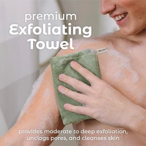 MainBasics Exfoliating Shower Towel - Japanese Nylon Bath Towel and Body Washcloth, Quick-Dry, Durable, Deep Exfoliation (Set of 3, Earthy Love)