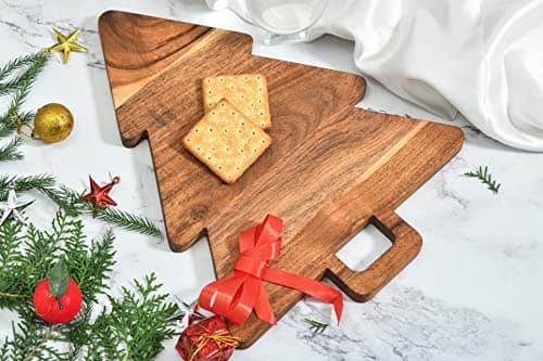Affinity Decor Organic Acacia kitchen Cutting Chopping Board Platter Wine Holder with Handles for Butcher Block Cheese and Vegetables Fruit & Salad (Christmas Tree Board 14"L x 11"W)