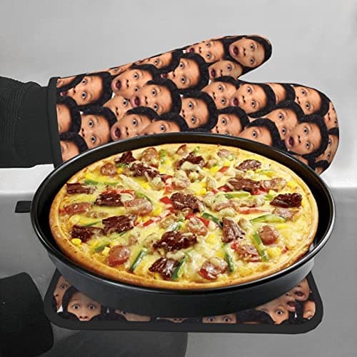 Custom Oven Mitts and Pot Holders Personalized with Your Face, Baking Gifts for Women for Kitchen Cooking, BBQ, Grillin-Style1, 1 Oven Mitts+ 1 Pot Holders B09QC3QX2R
