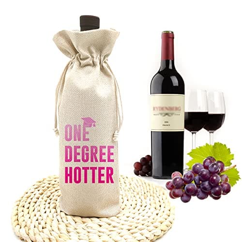 Graduation One Degree Hotter,Funny Cute Wine Bag Gift,College Graduation Gift for Him Her Grad Masters Congrats Cap-Linen Drawstring Wine Bags(5SW113) B0BPC5W9VV