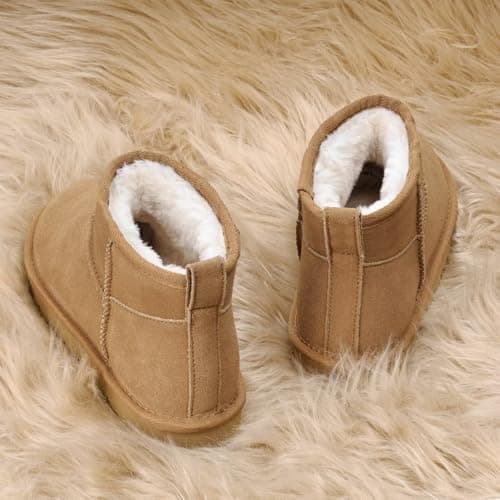 OOW 100% Genuine Suede Ankle Low Boots for Women Short Winter Snow Boot with Cozy Fur Lined