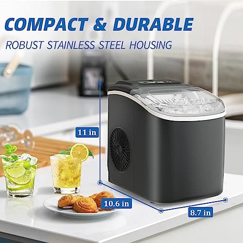 26LBS Per Day Portable Countertop Ice Maker, Self-Cleaning 2 Sizes of Bullet Ice Machine with Scoop and Basket, 9 Cubes in 6 min,Ideal for Home/Kitchen/Bar/Camping (Home, 26.5LBS/Day)