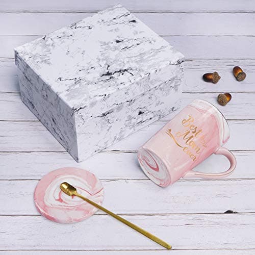 YHRJWN Mom and Dad Gifts, Best Dad and Mom Mug, Christmas Birthday Gifts for Parents from Daughter Son New Parent Couple Gift Set, Christmas 14 Oz Coffee Mug with Gift Box Coaster Spoon