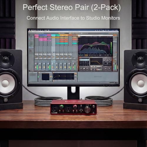 SNANSHI XLR to 1/4 Cable 6.6ft 2-Pack - Balanced TRS to XLR Male 22 AWG Studio Monitor Cable Color-Coded L/R Channels, Audio Interface or Mixer to Studio Monitor or PA Speaker (Not for Microphone)