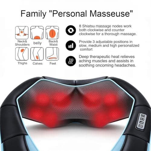 Mo Cuishle Shiatsu Back Shoulder and Neck Massager with Heat, Electric Deep Tissue 4D Kneading Massage, Best Gifts for Women Men Mom Dad, Fathers Day, Mothers Day, Christmas Gifts