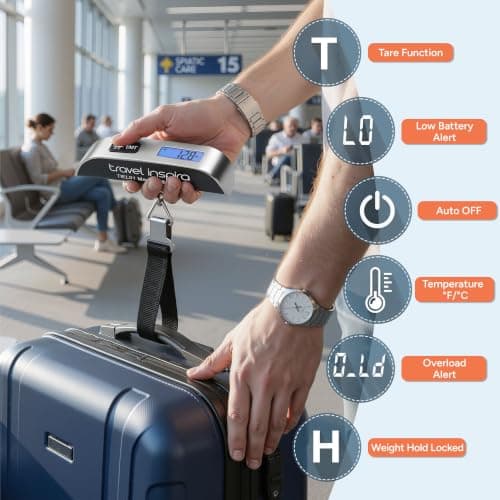travel inspira Digital Luggage Scale – Portable Hanging Suitcase Weight Scale for Travel, 110 lb Capacity, Backlit LCD Display, Prevents Airport Overweight Fees, Battery Included B07QFTGGYF