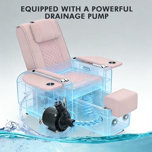 Artist hand Spa Chair with Foot Spa Basin, Manicure & Massage Chair, Electric Recline, 4-Head Back Massage, Hot/Cold Water Controls, LED Light & Jet Tub, Fast Drain Pump, Pull-Out Bowl (Pink)