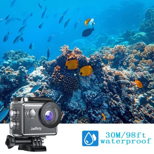 Jadfezy Action Camera FHD 1080P with 32GB Card, 98FT/30M Underwater Waterproof Camera with 2 Rechargeable Batteries, Wide Angle Sports Camera with Accessories Kit Suitable for Helmet, Bicycle, etc.