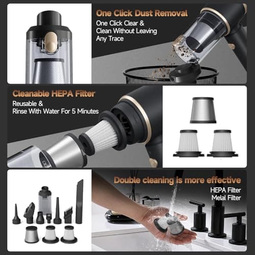 7 in 1 Car Vacuum Portable Cordless ,16000PA Strong Suction Handheld Car Cleaner With Dual HEPA Filters,LED Light,Type-C Charging Mini Vacuum, One-Click Empty Compact For Home Cleaning and Office