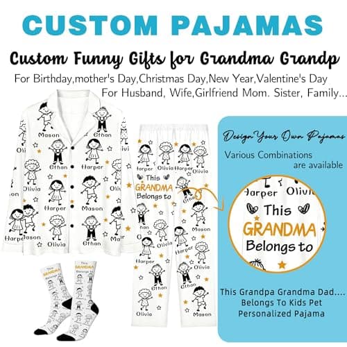 Artsadd Custom Christmas Pajamas for Men Women Personalized Face Pajama Pjs Customized Button Down Pajama Set Gift for Xmas