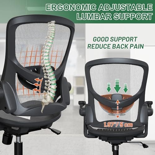 Ergonomic Comfy Mesh Home Office Computer Desk Chair with Height Adjustable Lumbar Support with Flip up Arms for Adult