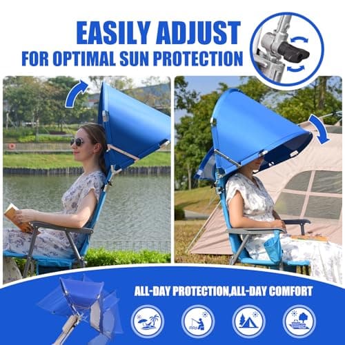 Universal Wind-Resistant Chair Umbrella Canopy, Foldable Portable UPF 50+ Sun Shade Attachment with Adjustable Clamp, Fits Most Beach, Camping, Lawn, Sports, Tanning, Zero Gravity Chairs, Patented