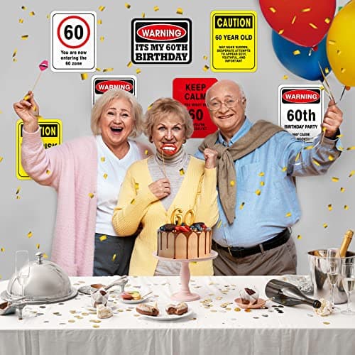 WERNNSAI 60th Birthday Decorations - 9 PCs 60 Years Funny Signs 60s Decorations, 60th Party Yard Garden Banner Table Centerpieces Door Wall Windows Signs Picture Props for Men Women, Happy Bday Old Decor