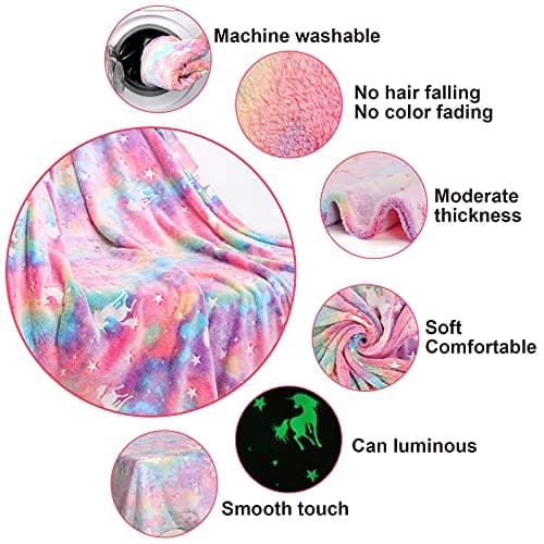 Glow in The Dark Blanket Unicorns Gifts for Girls,Toys for 2 3 4 5 6 7 8 9 10 Year Old Girl Gifts,Soft Kids Blankets for Christmas Halloween Birthday Valentines Gifts,50"x60"