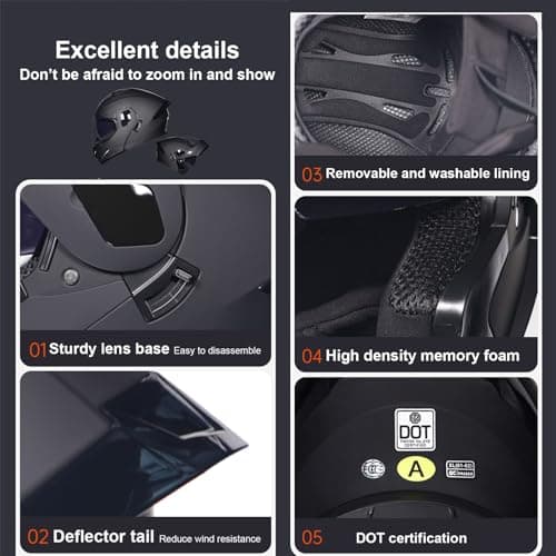 Motorcycle Bluetooth Modular Helmet DOT Approved Dual Visor Full Face Flip up Integrated Motorcycle Helmets Double Visor Helmet Built-in Dual Speaker Microphone Waterproof Adults Men Women M-XXL
