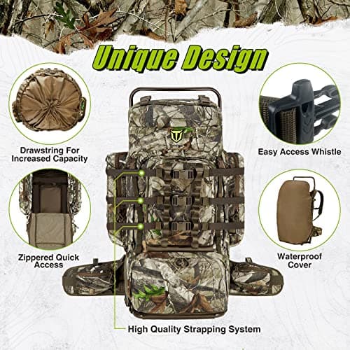 TIDEWE Hunting Backpack 5500cu with Frame and Rain Cover for Bow/Rifle/Pistol