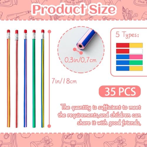 OJYUDD Flexible Bendy Pencil,35 PCS Flexible Soft Pencil Colorful Stripe Soft Pencils with Eraser as Gift for Students or Children B07GVDPM1D