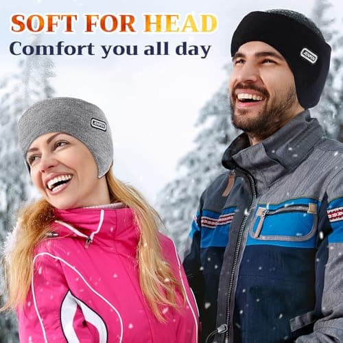 JenPen 3 Pcs Double-layer Ear Muffs for Winter Ear Warmers Headband for Men Women Knit Fuzzy Lined for Adult Running Cycling Ski (Black,Light Grey,Navy Blue)
