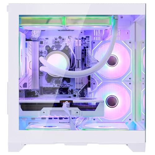 HOENGAGER Panorama Gaming PC Desktop AMD Ryzen 5 9600X 6-Core 3.9GHz, RTX 5060 8GB, 32GB DDR5 RAM 6000MHz,1TB PCIe SSD, WiFi&BT Prebuilt PC 650W PSU,Liquid Cooler,Windows 11, Desktop