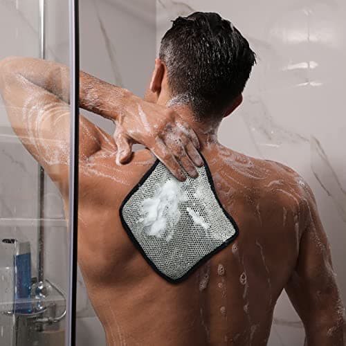 Juexica 8 Pcs Exfoliating Washcloth Men Wash Face Cloth Rustic Dual Sided Bath Washcloth 9.8 x 9.8'' Facial Scrubber Men Exfoliating Shower Towel for Body and Face (Mesh Pattern,Dark Color Series)