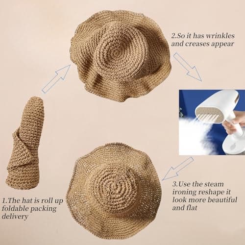 Askljeby Floppy Big Beach Straw Hats for Women Foldable Summer Wide Brim Packable Sun Hat Womens Travel Straw Fedora Hat
