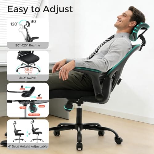 Office Chair,Ergonomic Office Desk Chair with 2D Adjustable Lumbar Support,3D Headrest,2D Arms,330LBS High Back Mesh Computer Home Office Chairs Rolling Tilting Swivel Executive Chairs Black