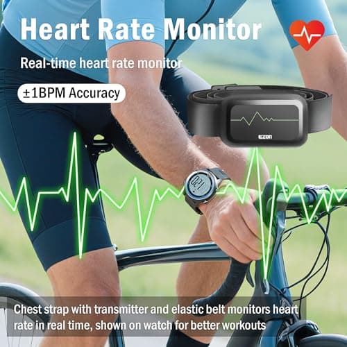 EZON Heart Rate Monitor and Chest Strap, Exercise Heart Rate Monitor, Sports Watch with HRM, Waterproof, Stopwatch, Hourly Chime T007