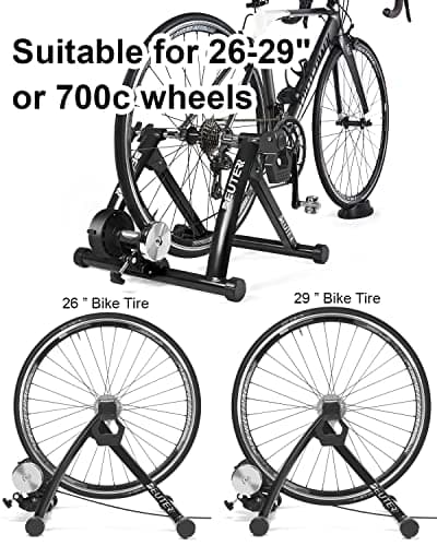 Bike Trainer, Magnetic Bicycle Stationary Stand for Indoor Exercise Riding, 26-29" & 700C Wheels, Quick Release Skewer & Front Wheel Riser Block Included