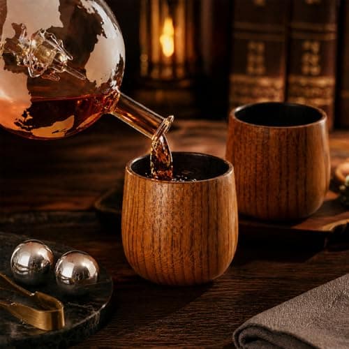 Whiskey Bottle, Liquor Decanter, With 11oz Smoke Bourbon Glass(2), Whiskey Gifts for Men, Dad, or Husband, Wooden Gifts Box GENUINED 30oz Globe Whiskey Decanter Set w/2 Charred Wooden Whiskey Glasses B0GV26PYCT