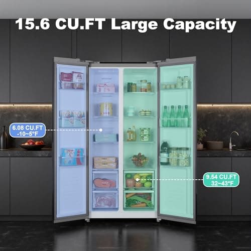 Iceblue 15.6 Cu.Ft. Side-by-side Refrigerators, 33" Full Size Refrigerator, Zoning Temperature Control Beverage Refrigerator with Freezer, Frost Free Beverage Fridge - Black Stainless Steel