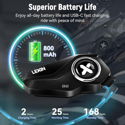 LEXIN G1 Motorcycle Helmet Bluetooth Headset, Helmet Speakers with 2 Type Microphones, Waterproof Motorcycle Headphones with HD Stereo Sound, Hands-Free Call/Music/GPS, 4 Color Faceplates, Single Use