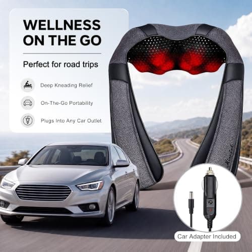 Ergonomic 3D kneading nodes, corded design, auto shutoff, Christmas ideal gifts for relaxing use at home, office, or travel Mirakel Heat Neck Massager for Pain Relief Deep Tissue - Gift for Women Men B07WJSY2G8