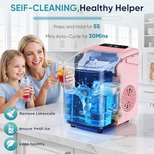DUMOS Ice Maker Countertop, Ice Machine with Portable Handle, Basket and Scoop, 26lbs Daily, 9 Bullet Cubes in 6~8 Mins, Auto-Cleaning for Home, Kitchen, Office, Outdoors, RV Camping