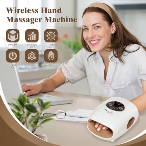Hand Massager, 9 Modes 9 Intensities Hand Massage, Cordless Hand Massager for Arthritis and Carpal Tunnel, Gift for Christmas Men Women Parents Relaxation at Office,White