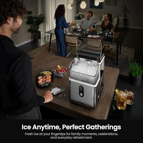 Kismile Nugget Ice Makers Countertop,Portable Ice Machine with Crushed Ice, 35lbs/Day,Self-Cleaning,One-Click Operation for Home Use(Stainless Steel Silver)