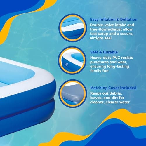 Inflatable 103-in x 69-in x 22-in Deep Rectangular Family Pool with Cover
