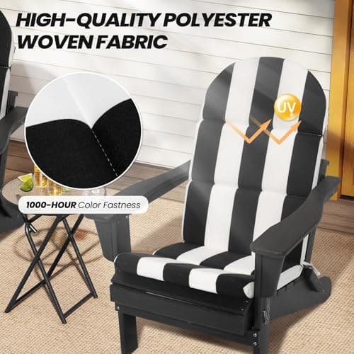 Crestlive 50x19.6 Inch Adirondack Chair Cushion Set of 2, Water Repellent, Fade Resistant, High Back Outdoor Rocking Chair Cushion for Patio, Black White Stripe