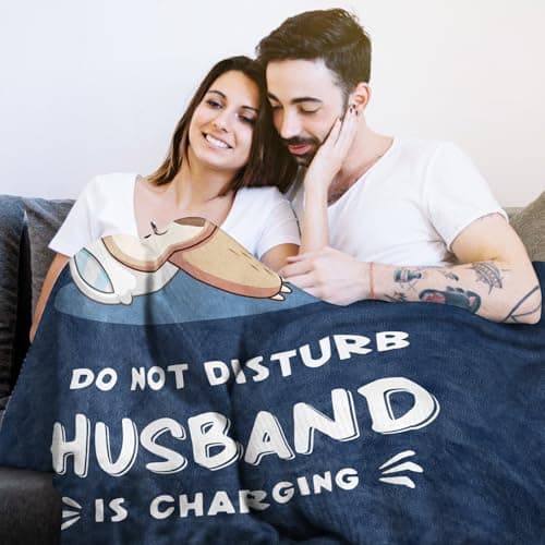 Husband Birthday Gift, Anniversary Christmas Fathers Day Wedding Gifts for Husband from Wife Funny Gifts for Husband, Husband is Charging Sloth Blanket, 60" x 50" B0DNMGNFVF